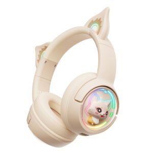 B5 Cat Ear Design USB-C / Type-C RGB Wireless Bluetooth HiFi Headset (Beige)
